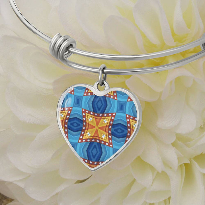 Byzantium Garden : Orange blue pattern, Byzantium Garden : Green pattern - Heart charm Bracelet, Gold or Silver Plated  - In luxury packaging - Free standard shipping