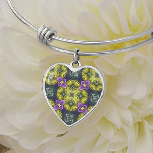 Byzantium Garden : Green pattern - Heart charm Bracelet, Gold or Silver Plated  - In luxury packaging - Free standard shipping