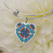 Load image into Gallery viewer, Byzantium Garden : Blue pattern, Byzantium Garden : Green pattern - Heart charm Bracelet, Gold or Silver Plated  - In luxury packaging - Free standard shipping
