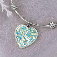 Load image into Gallery viewer, Angelic Feather Pattern Heart charm Bracelet, Gold or Silver Plated  - In luxury packaging - Free standard shipping
