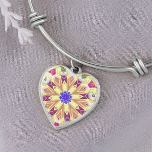 round template-byzantium garden4 Heart charm Bracelet, Gold or Silver Plated  - In luxury packaging - Free standard shipping