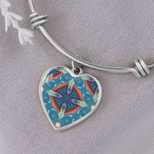 Load image into Gallery viewer, Byzantium Garden : Blue pattern, Byzantium Garden : Green pattern - Heart charm Bracelet, Gold or Silver Plated  - In luxury packaging - Free standard shipping
