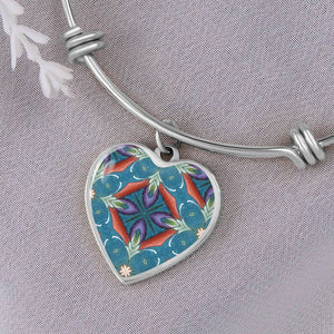 Byzantium Garden : Blue pattern, Byzantium Garden : Green pattern - Heart charm Bracelet, Gold or Silver Plated  - In luxury packaging - Free standard shipping