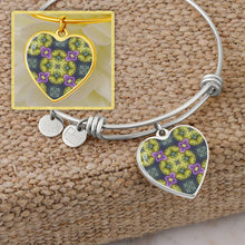 Load image into Gallery viewer, Byzantium Garden : Green pattern - Heart charm Bracelet, Gold or Silver Plated  - In luxury packaging - Free standard shipping
