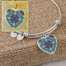 Load image into Gallery viewer, Byzantium Garden : Blue pattern, Byzantium Garden : Green pattern - Heart charm Bracelet, Gold or Silver Plated  - In luxury packaging - Free standard shipping
