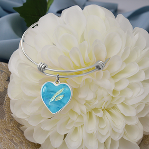 Angelic feathers Blue pattern Heart charm Bracelet, Gold or Silver Plated  - In luxury packaging - Free standard shipping