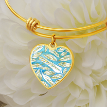 Load image into Gallery viewer, Angelic Feather Pattern Heart charm Bracelet, Gold or Silver Plated  - In luxury packaging - Free standard shipping

