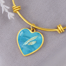 Load image into Gallery viewer, Angelic feathers Blue pattern Heart charm Bracelet, Gold or Silver Plated  - In luxury packaging - Free standard shipping
