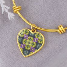 Load image into Gallery viewer, Byzantium Garden : Green pattern - Heart charm Bracelet, Gold or Silver Plated  - In luxury packaging - Free standard shipping
