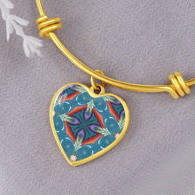 Load image into Gallery viewer, Byzantium Garden : Blue pattern, Byzantium Garden : Green pattern - Heart charm Bracelet, Gold or Silver Plated  - In luxury packaging - Free standard shipping
