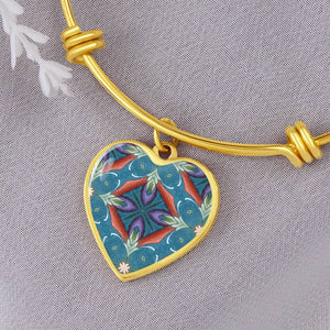 Byzantium Garden : Blue pattern, Byzantium Garden : Green pattern - Heart charm Bracelet, Gold or Silver Plated  - In luxury packaging - Free standard shipping