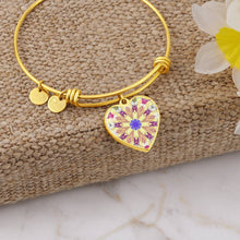 Load image into Gallery viewer, round template-byzantium garden4 Heart charm Bracelet, Gold or Silver Plated  - In luxury packaging - Free standard shipping
