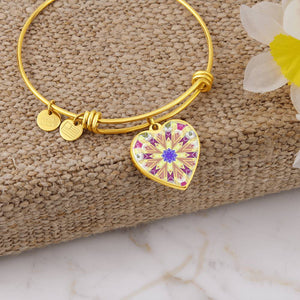 round template-byzantium garden4 Heart charm Bracelet, Gold or Silver Plated  - In luxury packaging - Free standard shipping