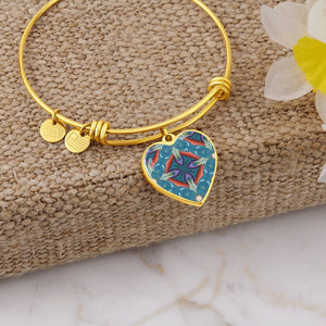Byzantium Garden : Blue pattern, Byzantium Garden : Green pattern - Heart charm Bracelet, Gold or Silver Plated  - In luxury packaging - Free standard shipping