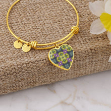 Load image into Gallery viewer, Byzantium Garden : Green pattern - Heart charm Bracelet, Gold or Silver Plated  - In luxury packaging - Free standard shipping
