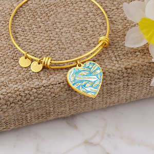 Angelic Feather Pattern Heart charm Bracelet, Gold or Silver Plated  - In luxury packaging - Free standard shipping
