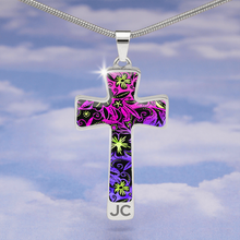 Load image into Gallery viewer, Glowing Flowers : Jewelry Cross Gold or Silver Plated Cross with chain necklace- In luxury packaging - Free standard shipping
