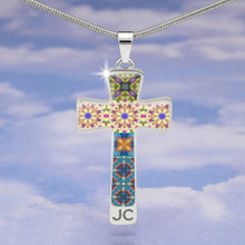 Load image into Gallery viewer, Byzantium Garden : Mixed patterns Jewelry Cross Gold or Silver Plated  Cross with chain necklace- In luxury packaging - Free standard shipping
