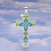 Load image into Gallery viewer, Magic Stardust Green pattern : Jewelry Cross Gold or Silver Plated Cross with chain necklace- In luxury packaging - Free standard shipping
