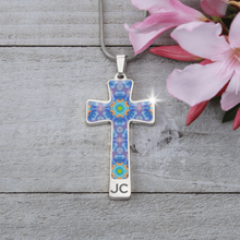 Load image into Gallery viewer, Magic Stardust Purple pattern : Jewelry Cross Gold or Silver Plated Cross with chain necklace- In luxury packaging - Free standard shipping
