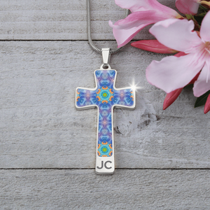 Magic Stardust Purple pattern : Jewelry Cross Gold or Silver Plated Cross with chain necklace- In luxury packaging - Free standard shipping