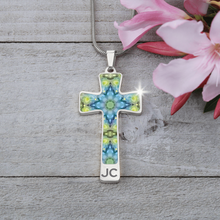 Load image into Gallery viewer, Magic Stardust Green pattern : Jewelry Cross Gold or Silver Plated Cross with chain necklace- In luxury packaging - Free standard shipping
