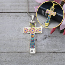 Load image into Gallery viewer, Byzantium Garden : Mixed patterns Jewelry Cross Gold or Silver Plated  Cross with chain necklace- In luxury packaging - Free standard shipping
