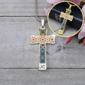 Byzantium Garden : Mixed patterns Jewelry Cross Gold or Silver Plated  Cross with chain necklace- In luxury packaging - Free standard shipping