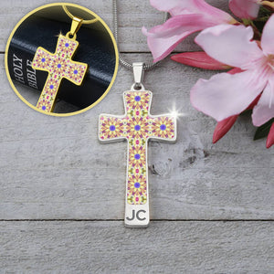 Byzantium Garden : Golden pattern Jewelry Cross Gold or Silver Plated  Cross with chain necklace- In luxury packaging - Free standard shipping