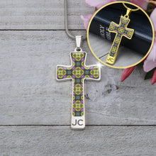 Load image into Gallery viewer, Byzantium Garden : Green pattern Jewelry Cross Gold or Silver Plated  Cross with chain necklace- In luxury packaging - Free standard shipping

