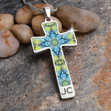 Load image into Gallery viewer, Magic Stardust Green pattern : Jewelry Cross Gold or Silver Plated Cross with chain necklace- In luxury packaging - Free standard shipping
