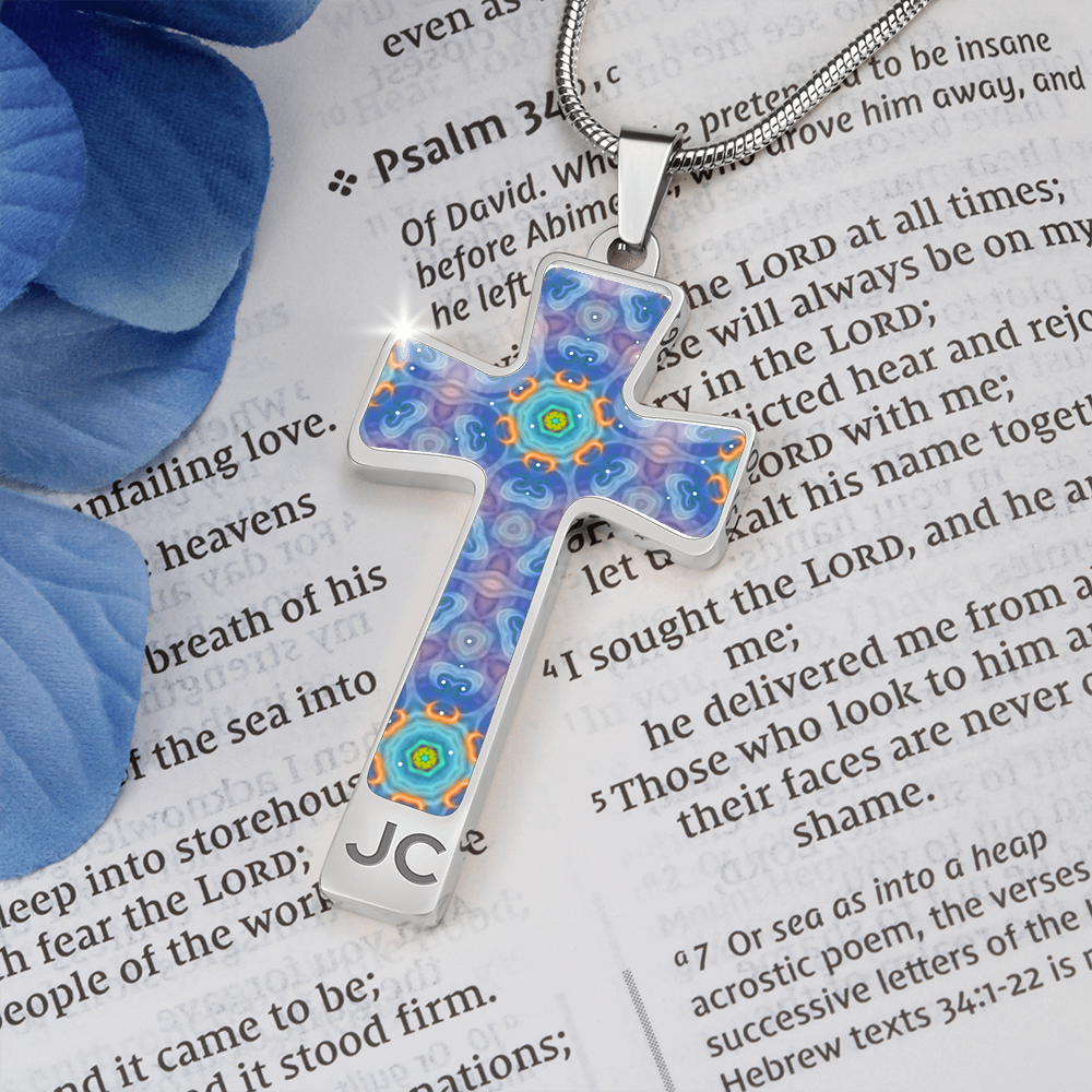 Magic Stardust Purple pattern : Jewelry Cross Gold or Silver Plated Cross with chain necklace- In luxury packaging - Free standard shipping