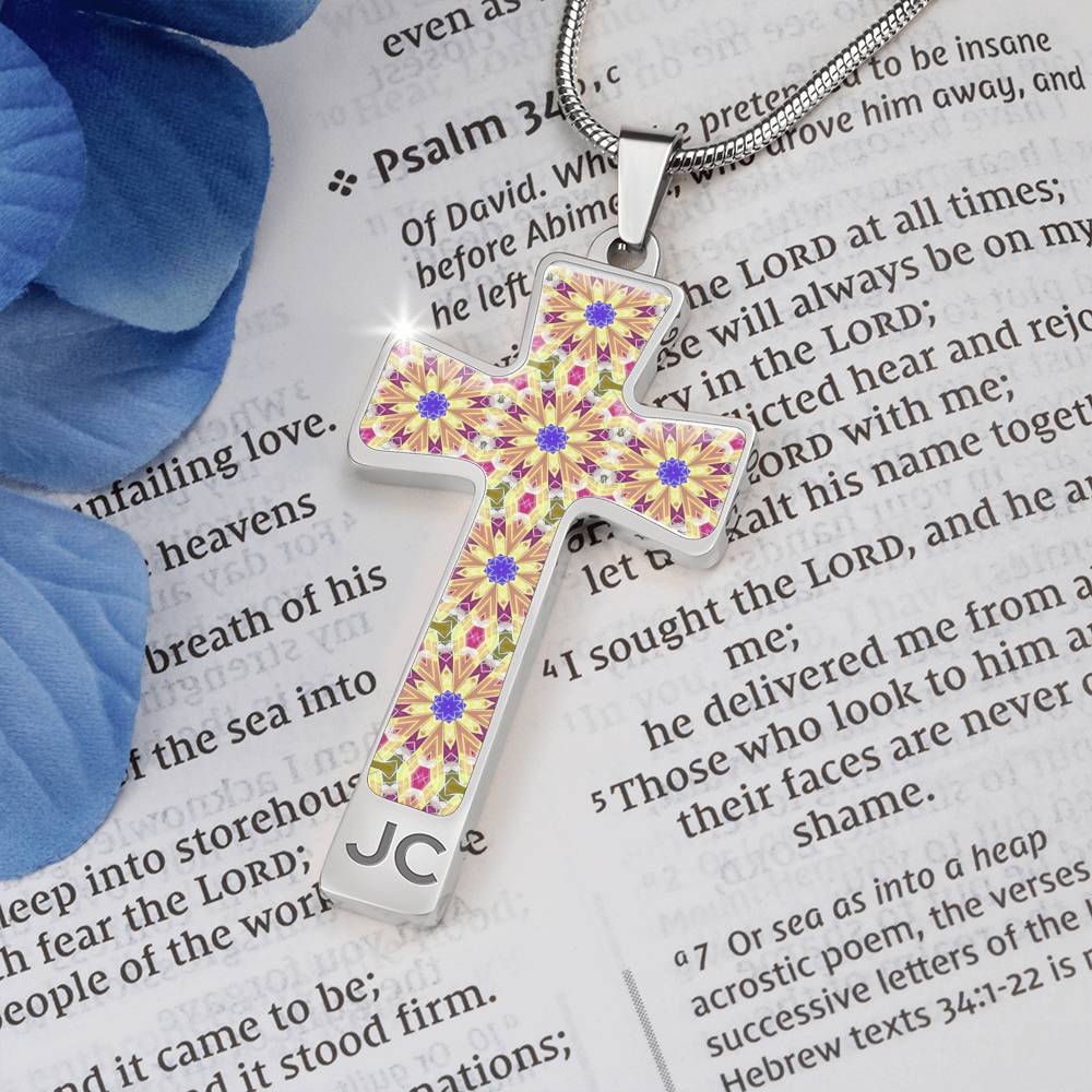 Byzantium Garden : Golden pattern Jewelry Cross Gold or Silver Plated  Cross with chain necklace- In luxury packaging - Free standard shipping