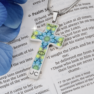 Magic Stardust Green pattern : Jewelry Cross Gold or Silver Plated Cross with chain necklace- In luxury packaging - Free standard shipping