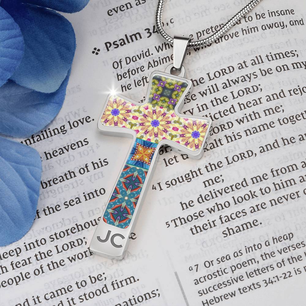 Byzantium Garden : Mixed patterns Jewelry Cross Gold or Silver Plated  Cross with chain necklace- In luxury packaging - Free standard shipping