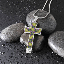 Load image into Gallery viewer, Byzantium Garden : Green pattern Jewelry Cross Gold or Silver Plated  Cross with chain necklace- In luxury packaging - Free standard shipping
