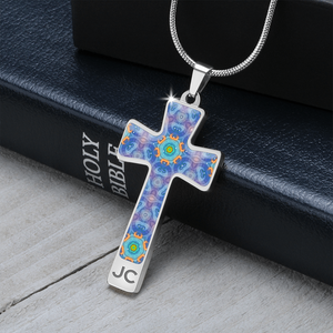 Magic Stardust Purple pattern : Jewelry Cross Gold or Silver Plated Cross with chain necklace- In luxury packaging - Free standard shipping