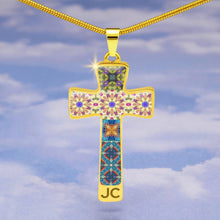 Load image into Gallery viewer, Byzantium Garden : Mixed patterns Jewelry Cross Gold or Silver Plated  Cross with chain necklace- In luxury packaging - Free standard shipping
