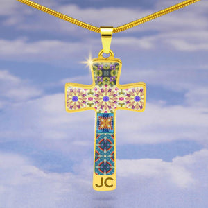 Byzantium Garden : Mixed patterns Jewelry Cross Gold or Silver Plated  Cross with chain necklace- In luxury packaging - Free standard shipping
