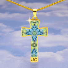 Load image into Gallery viewer, Magic Stardust Green pattern : Jewelry Cross Gold or Silver Plated Cross with chain necklace- In luxury packaging - Free standard shipping

