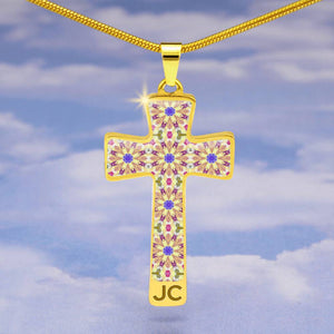 Byzantium Garden : Golden pattern Jewelry Cross Gold or Silver Plated  Cross with chain necklace- In luxury packaging - Free standard shipping