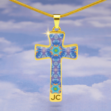 Load image into Gallery viewer, Magic Stardust Purple pattern : Jewelry Cross Gold or Silver Plated Cross with chain necklace- In luxury packaging - Free standard shipping
