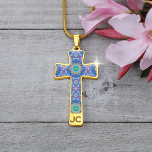 Magic Stardust Purple pattern : Jewelry Cross Gold or Silver Plated Cross with chain necklace- In luxury packaging - Free standard shipping