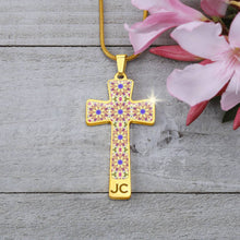 Load image into Gallery viewer, Byzantium Garden : Golden pattern Jewelry Cross Gold or Silver Plated  Cross with chain necklace- In luxury packaging - Free standard shipping
