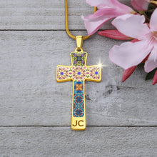 Load image into Gallery viewer, Byzantium Garden : Mixed patterns Jewelry Cross Gold or Silver Plated  Cross with chain necklace- In luxury packaging - Free standard shipping
