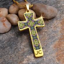 Load image into Gallery viewer, Byzantium Garden : Green pattern Jewelry Cross Gold or Silver Plated  Cross with chain necklace- In luxury packaging - Free standard shipping
