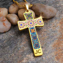 Load image into Gallery viewer, Byzantium Garden : Mixed patterns Jewelry Cross Gold or Silver Plated  Cross with chain necklace- In luxury packaging - Free standard shipping
