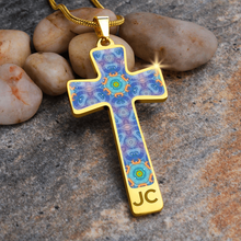 Load image into Gallery viewer, Magic Stardust Purple pattern : Jewelry Cross Gold or Silver Plated Cross with chain necklace- In luxury packaging - Free standard shipping
