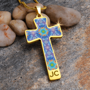 Magic Stardust Purple pattern : Jewelry Cross Gold or Silver Plated Cross with chain necklace- In luxury packaging - Free standard shipping