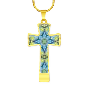 Magic Stardust Green pattern : Jewelry Cross Gold or Silver Plated Cross with chain necklace- In luxury packaging - Free standard shipping